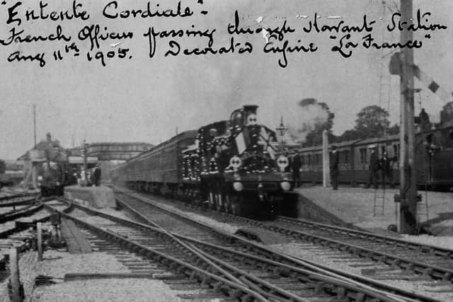 Entente Cordiale. In 1905 the French Fleet visited and officers travelled to London in a specially decorated train. Picture: Barry Cox postcard collection