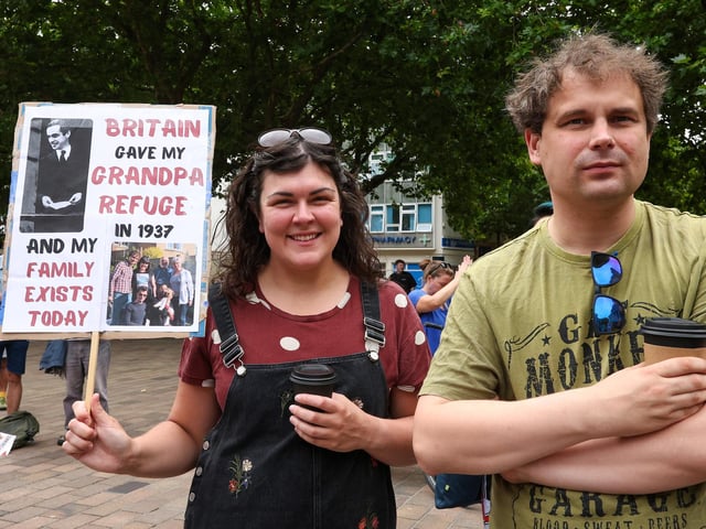 A touching personal message at the Unity Rally, Guildhall Square, Portsmouth
Picture: Chris Moorhouse (100824-26)