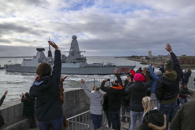 HMS Dragon enters Portsmouth Harbour