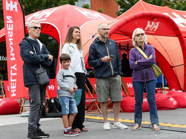 The Braglia family watch sailing footage on the big screen.  Picture: Chris Moorhouse (160825-16)