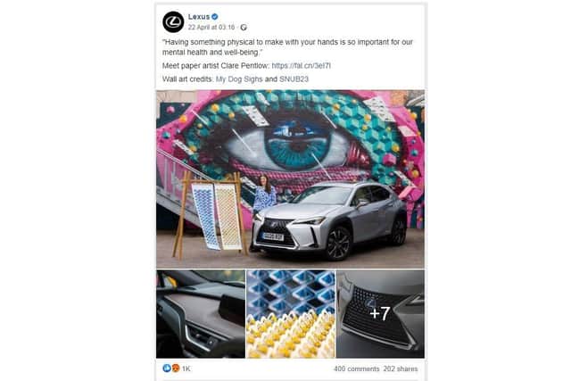 Lexus social media post featuring artwork by Clare Pentlow, My Dog Sighs and SNUB23. Picture from Facebook. 