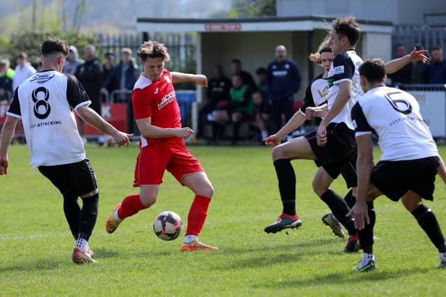Horndean (red) v Bemerton. Picture: Chris Moorhouse