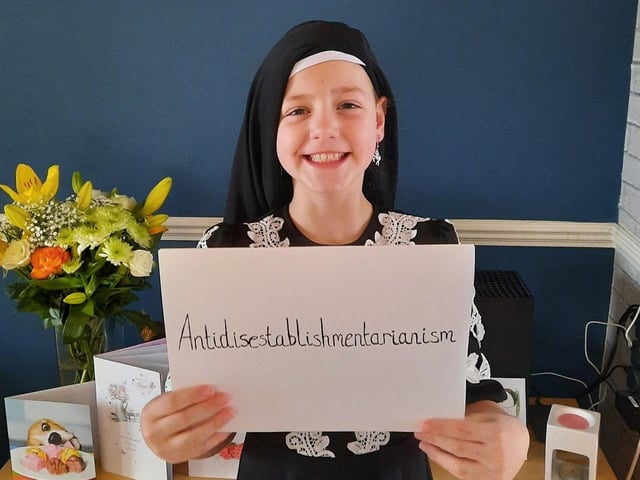 Liana Hiles' daughter as the word antidisestablishmentarianism - the opposition to the disestablishment of the Church of England