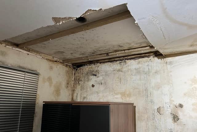 Ray Batson's flat has been hard hit by mould and damp - causing part of the bedroom ceiling to collapse.