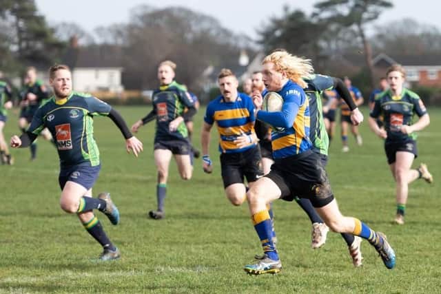 Robert Ellis ran in a hat-trick of tries for Gosport & Fareham at New Milton Picture: Martin Burnett