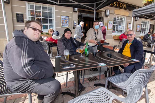 Chris Cowell, Jeff Dennis and Dave Rowland enjoying a drink at The Lord Palmerston in Southsea on April 12.

Picture: Habibur Rahman