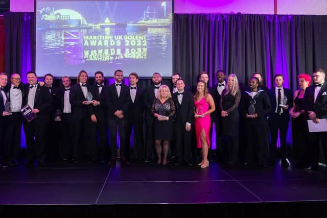 Winners gather on stage at last year's inaugural Maritime UK Solent Awards. Picture: Maritime UK Solent