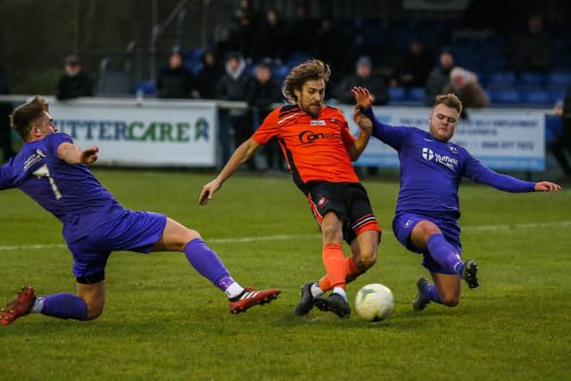 AFC Portchester striker Scott Jones about to score one of his two goals against Stoneham in December's 3-2 win. Picture by Nathan Lipsham