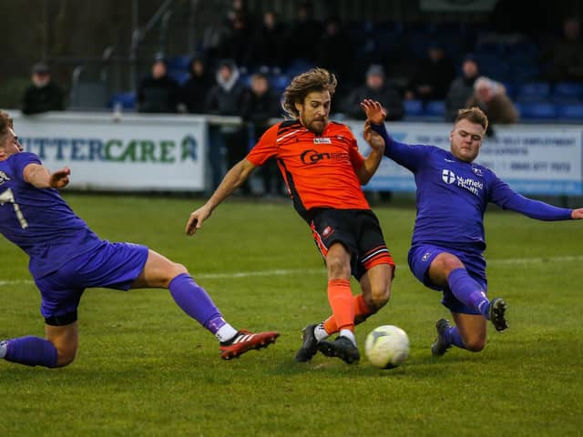 AFC Portchester striker Scott Jones about to score one of his two goals against Stoneham in December's 3-2 win. Picture by Nathan Lipsham