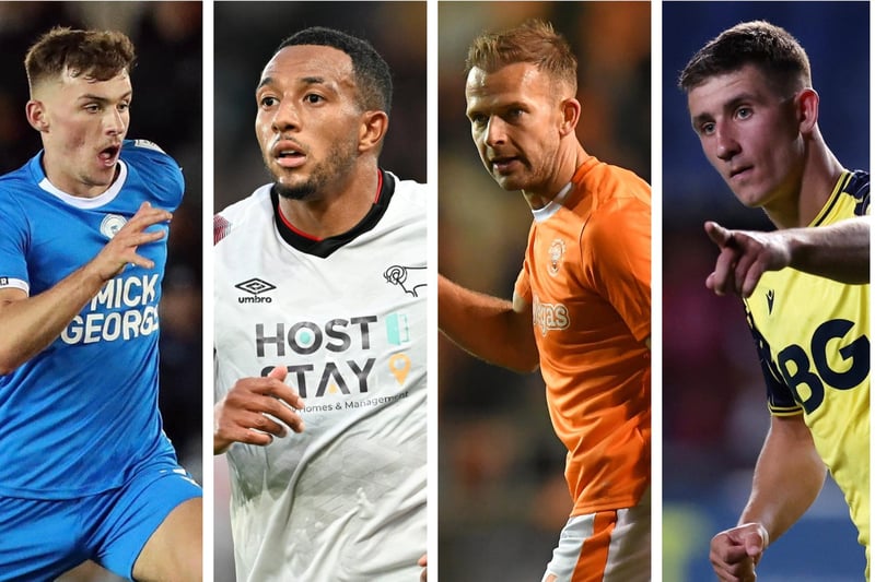 From left to right: Peterborough’s Harrison Burrows, Derby County’s Nathaniel Mendez-Laing, Blackpool’s Jordan Rhodes and Oxford’s Cameron Brannagan all make the League One team of the season so far.
