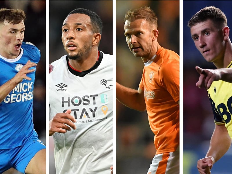 From left to right: Peterborough’s Harrison Burrows, Derby County’s Nathaniel Mendez-Laing, Blackpool’s Jordan Rhodes and Oxford’s Cameron Brannagan all make the League One team of the season so far.