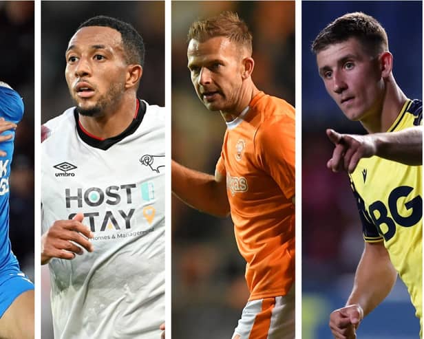 From left to right: Peterborough’s Harrison Burrows, Derby County’s Nathaniel Mendez-Laing, Blackpool’s Jordan Rhodes and Oxford’s Cameron Brannagan all make the League One team of the season so far.