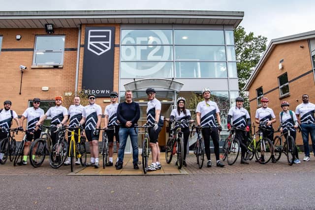 Pictured: Darren Ridge (centre) with Matt Le Tissier and the cycling team at Ridown headquarters in Whiteley.