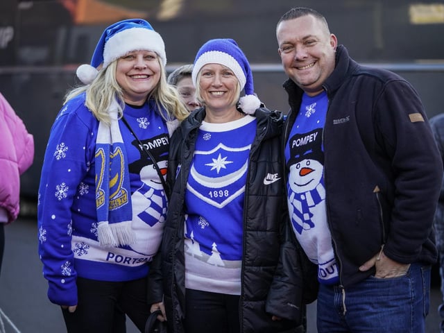 Some lovely Pompey Christmas jumpers were spotted among the 1,143 Blues supporters who travelled west on Boxing Day.