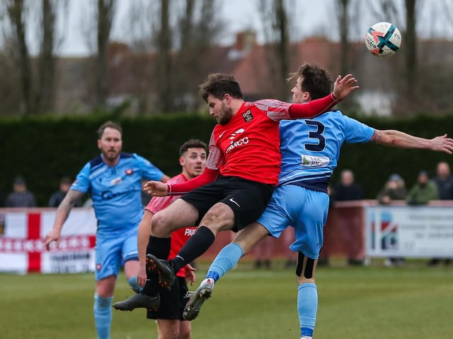 Fareham (red) v AFC Portchester. Picture by Nathan Lipsham