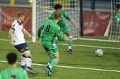 Tommy Wright scores Hawks' winner against Oxford City. Picture: Dave Haines.