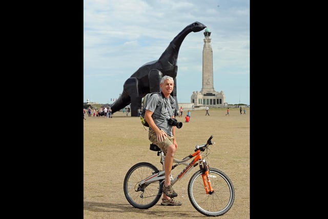 David Parker (54) with the dinosaur 2nd August 2010. Picture: Malcolm Wells 102445-8755