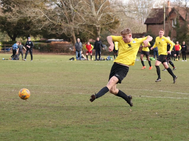 Jordan Shuttleworth scores Burrfields' third goal late on. Picture by Kevin Shipp