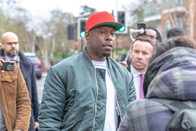 Dizzee Rascal leaves Croydon Magistrates Court after being sentenced for assault.