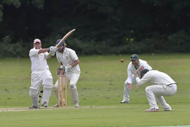 Lee Hungerford hits out for Portchester against Calmore Sports in the Hampshire League in 2017. Picture: Neil Marshall