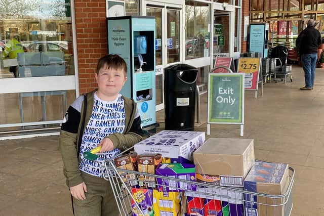 Albie with some of the eggs from Morrisons Horndean