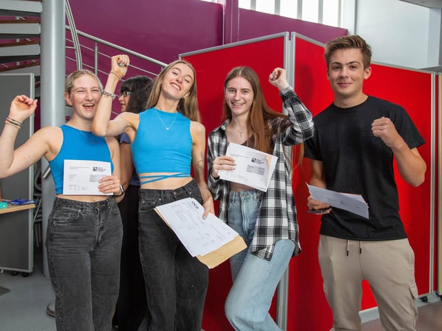 From left: Amelia Underwoood - A,B,B, Megan Hall - 3A's and a B, Nadine Smith 3 B's and Joel Matthews B, C, C, at Portsmouth College, Tangier Road, Portsmouth.
Picture: Habibur Rahman