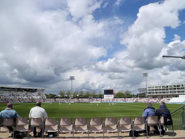 Spectators watch the LV=Insurance County Championship match between Hampshire and Leicestershire at The Ageas Bowl today. Photo by Warren Little/Getty Images.
