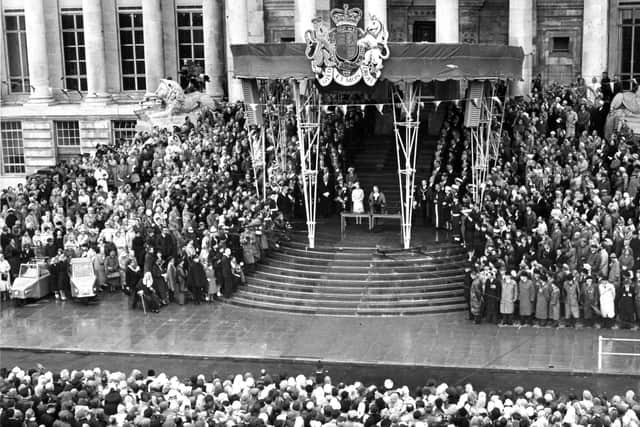 HM The Queen re-opens Portsmouth Guildhall after its rebuild on June 8, 1959