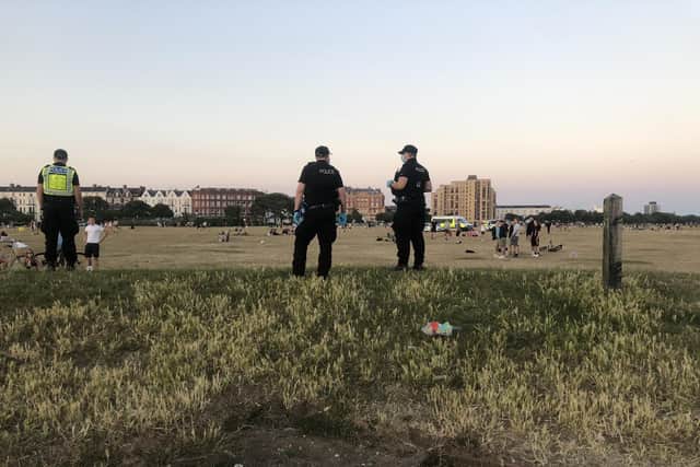 During the first lockdown the police made several arrests and imposed a huge dispersal order covering Southsea Common after people had not been following Covid regulations.

Picture: @PompeyPolice