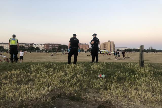 During the first lockdown the police made several arrests and imposed a huge dispersal order covering Southsea Common after people had not been following Covid regulations.

Picture: @PompeyPolice