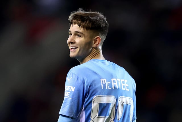 Cowley pulls off the eyebrow-raising loan signing of Manchester City starlet Liam McAtee and starts him as a number 10. The starlet forms one third of Pompey's head coach's new-look forward line.   Picture: George Wood/Getty Images