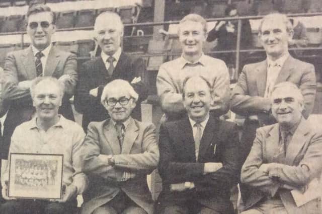 Maurie Hibberd (front row, second right) pictured in The Sports Mail back in the 1990s with former Waterlooville FC colleagues. Also pictured are (back, from left) John Withers, Alan Cassel, Bill Hind, John Fitzgerald. Front: Dave Cassel, Len Slaughter, Ken Ashman.