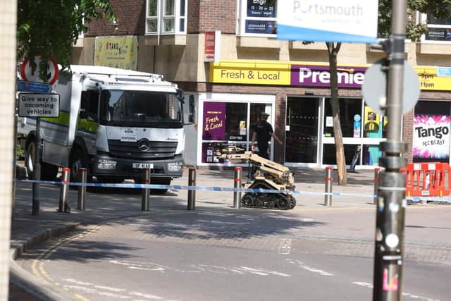 The explosive disposal unit at Portsmouth and Southsea railway station this morning (July 16). Picture: Sam Stephenson