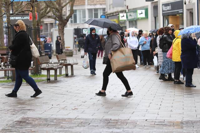 Queue outside Primark in Portsmouth on April 12, 2021. Picture: Habibur Rahman