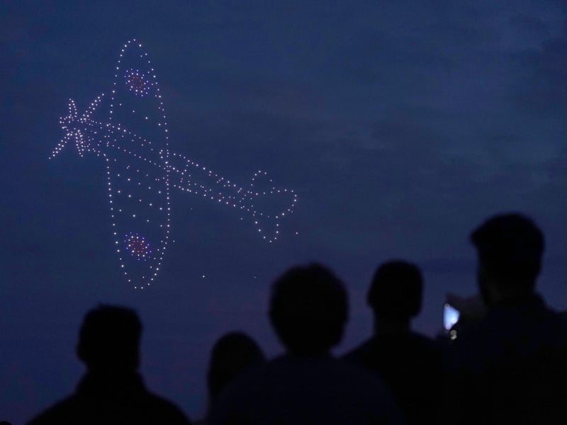 Drones make a Spitfire during a drone display telling the story of D-Day above the coastline in Portsmouth, at the end of the BBC broadcast of the Great Vigil, ahead of the 80th anniversary of D-Day. Picture: Andrew Matthews/PA Wire