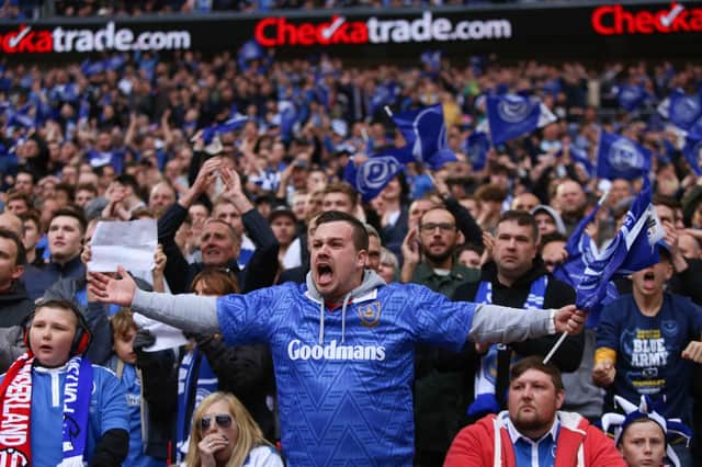 Pompey fans at Wembley against Sunderland in the Checkatrade Trophy final on March 31, 2019. Picture: Habibur Rahman