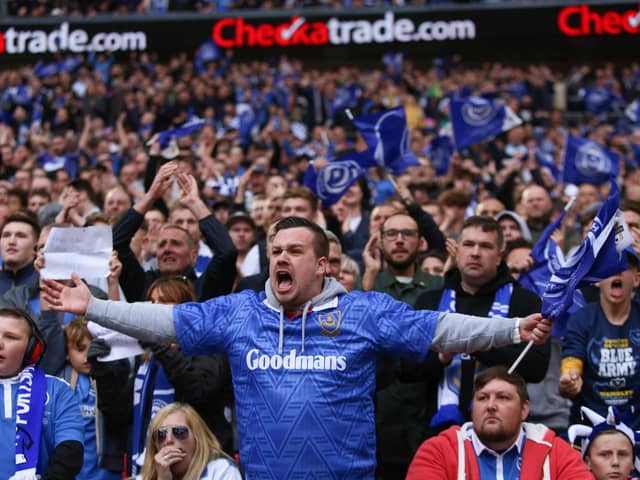 Pompey fans at Wembley against Sunderland in the Checkatrade Trophy final on March 31, 2019. Picture: Habibur Rahman