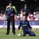 Mason Crane celebrates after taking the wicket of Kent's Sean Dickson during the Royal London One-Day Cup final in 2018. Photo by Sarah Ansell/Getty Images.