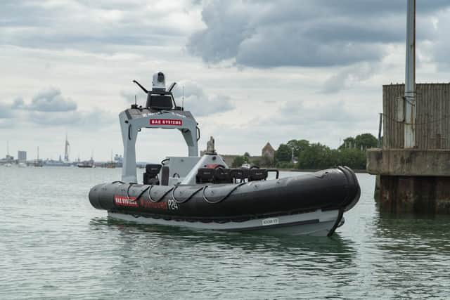 The first crewless boat for general duties with the Royal Navy has been launched, ready for trials to see how it and similar craft might fit into the fleet of tomorrow.
John Gasser/BAE Systems