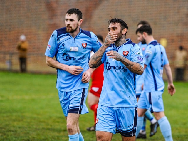 Curt Da Costa has just scored for AFC Portchester. Picture by Daniel Haswell