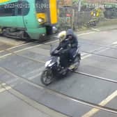 A moped is almost hit by a train at Toddington on a stretch of 70mph railway between Angmering and Ford/Littlehampton.