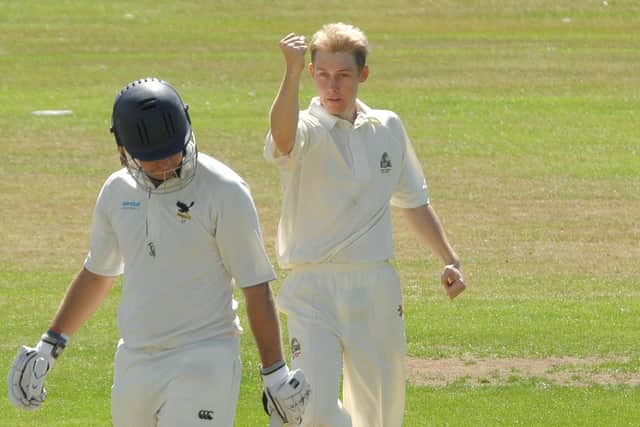 Leeland Zeller celebrates taking a wicket for Gosport Borough in the 2011 season. Picture:  Mick Young