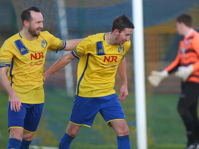 Dan Edwards, right, celebrates his goal with Conor Mansfield. Picture: Chris Moorhouse