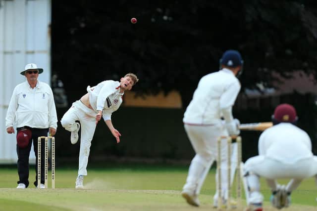Portsmouth & Southsea skipper Ben Saunders bowling at Privett Park.
Picture: Chris Moorhouse