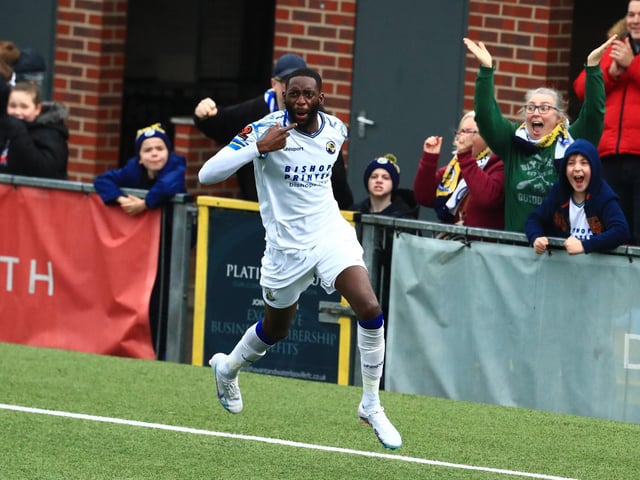 Mo Faal celebrates his equaliser. Picture by Dave Haines