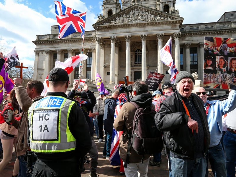 A Unity Rally, arranged by Stand Up To Racism Portsmouth, and a mass-deportation demonstration, arranged by UKIP, took place in Portsmouth's Guildhall on Saturday, March 15. Picture: Chris Moorhouse (150325-077)