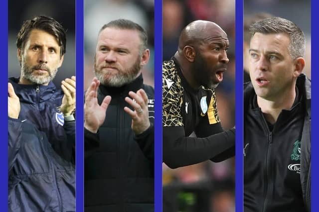 From left: Danny Cowley, Wayne Rooney, Darren Moore, Steven Schumacher.