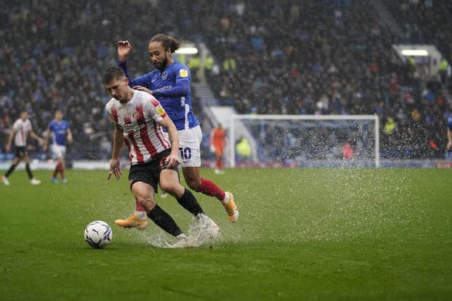 Sunderland fans have poked fun at the condition of the pitch as Pompey put the Black Cats to the sword Picture: Jason Brown/ProSportsImages