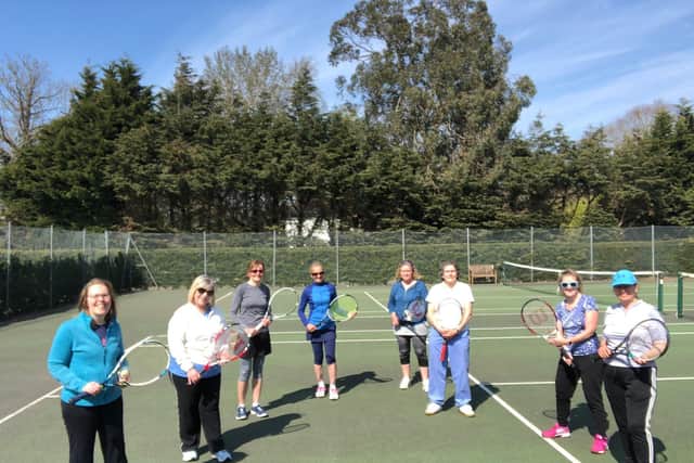 Sarisbury Ladies v Avenue 4ths. From left - Steph Martin, Penny Redwood, Bettina Harvey, Gwen Isaacs, Linda Barber, Linda Wainwright, Michelle Voisey, Angy Bryson.