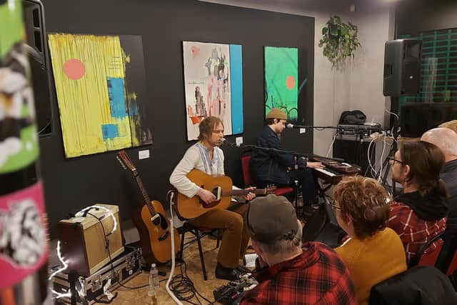 The Hanging Stars performing acoustically for the first time at The Corner Collective, Southsea